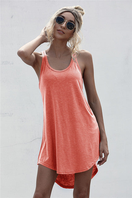 Solid Casual O-neck Sleeveless Tank Dress Women Loose Off Shoulder Asymmetrical Cotton Mini Dress Summer Y2K Vestidos Streetwear