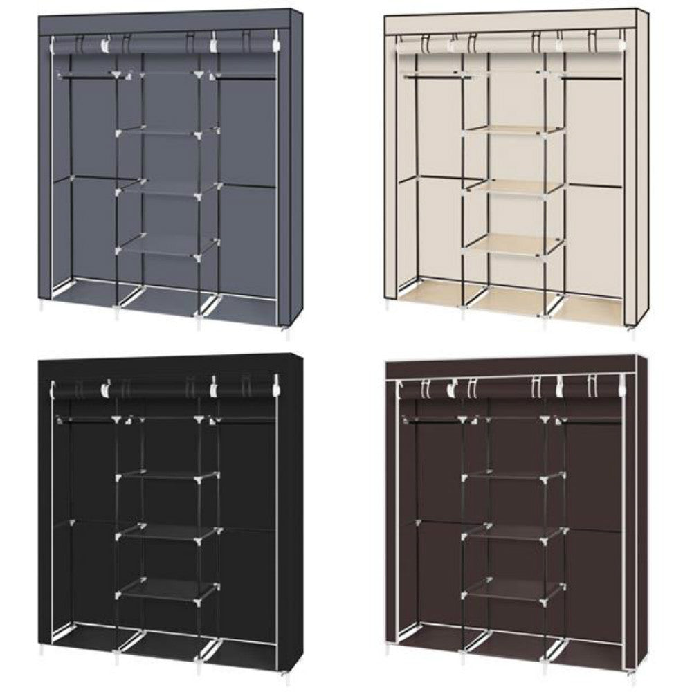 [US-W]69&quot; Portable Clothes Closet Non-Woven Fabric Wardrobe Sturdy Durable Water-proof Double Rod Storage Organizer 4 Colors