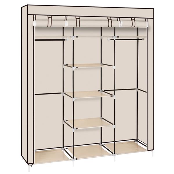 [US-W]69&quot; Portable Clothes Closet Non-Woven Fabric Wardrobe Sturdy Durable Water-proof Double Rod Storage Organizer 4 Colors