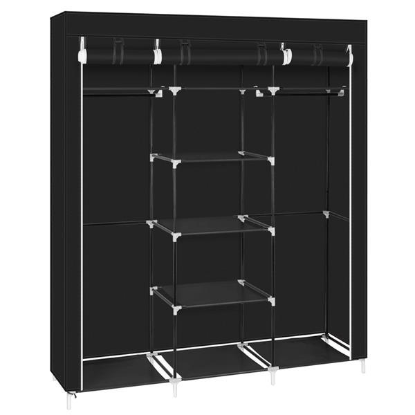[US-W]69&quot; Portable Clothes Closet Non-Woven Fabric Wardrobe Sturdy Durable Water-proof Double Rod Storage Organizer 4 Colors