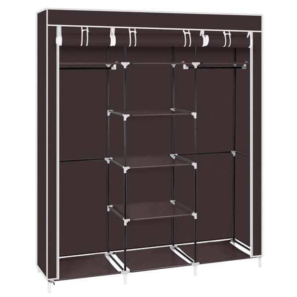 [US-W]69&quot; Portable Clothes Closet Non-Woven Fabric Wardrobe Sturdy Durable Water-proof Double Rod Storage Organizer 4 Colors