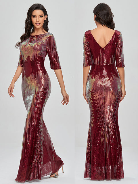 Sleeveless O-neck Evening Party Dress Shinning Sequins Mermaid Prom Gowns Elegant Slim Robe De Soriee Women Full Dress 2021 New