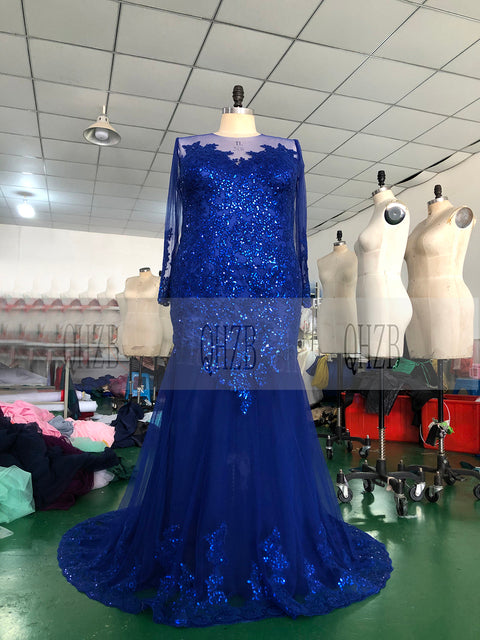 E2 Black Fashion O-Neck Natural Long Sleeves Mermaid/Trumpet Floor-Length Evening Dresses/Women Gowns Appliques Free Shipping