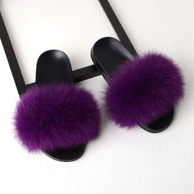 SARSALLYA Fur Slippers Women Real Fox Fur Slides Home Furry Flat Sandals Female Cute Fluffy House Shoes Woman Brand Luxury 2021
