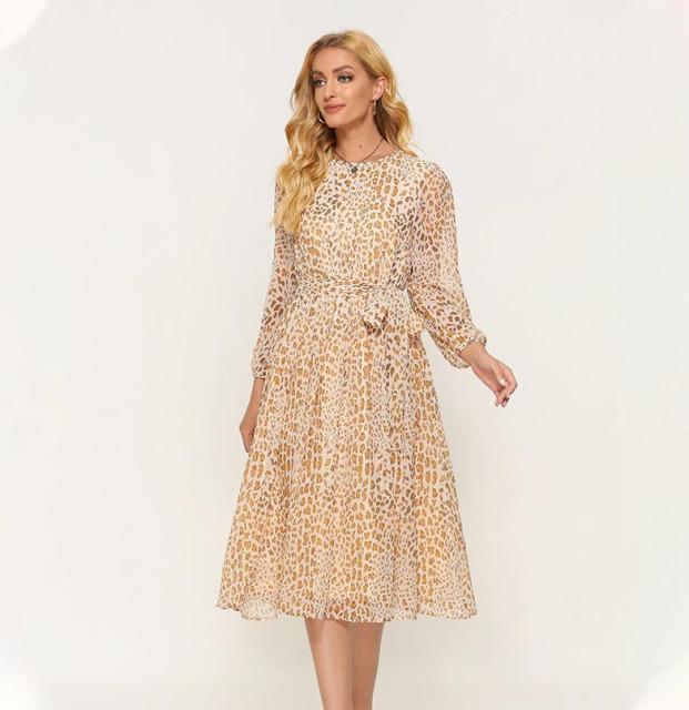 S.FLAVOR Elegant Dot Print Long Sleeve Polka Dress O Neck Chiffon A Line Women Casual Dress Vintage Midi Vestidos De