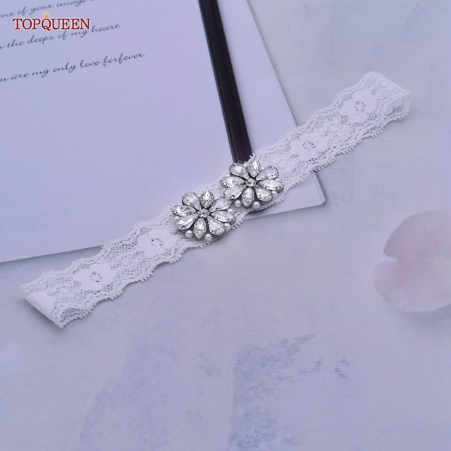 TOPQUEEN  Sexy Girls Garter Lace Garters Bridal Garters for Women Rhinestone Garters Belt Wedding Garters for Bride Dress S76