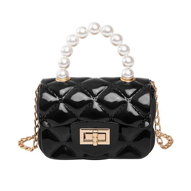 Women Mini Handbag New Elegant Shoulder Messenger Portable Chain Bag Girl PVC Jelly Bag Pearl Crossbody Rhombus Small Square Bag