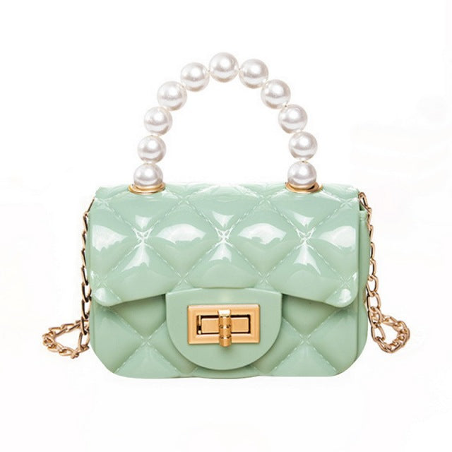 Women Mini Handbag New Elegant Shoulder Messenger Portable Chain Bag Girl PVC Jelly Bag Pearl Crossbody Rhombus Small Square Bag