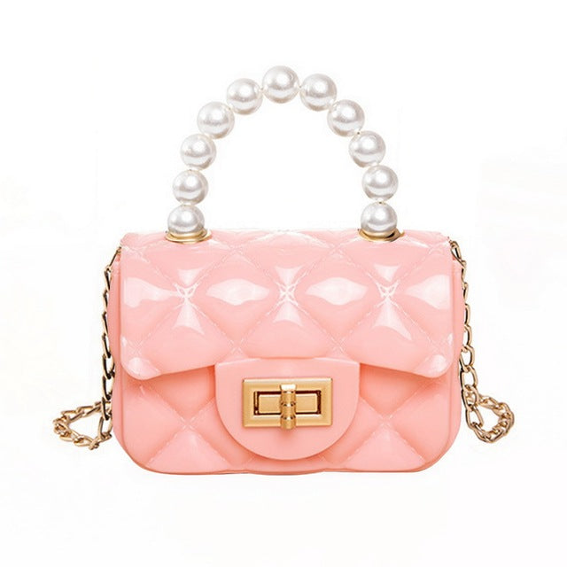 Women Mini Handbag New Elegant Shoulder Messenger Portable Chain Bag Girl PVC Jelly Bag Pearl Crossbody Rhombus Small Square Bag
