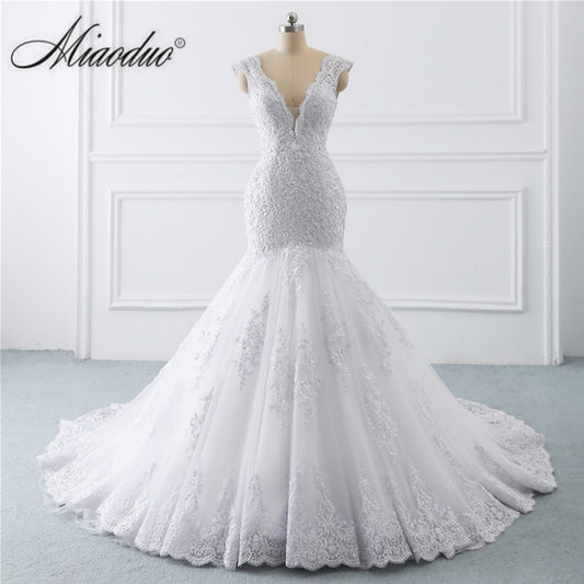 Miaoduo 2022 Mermaid Wedding Dresses Sleeveless White V Neck Lace Bridal Dress Marriage Custom Made vestidos de novia платье