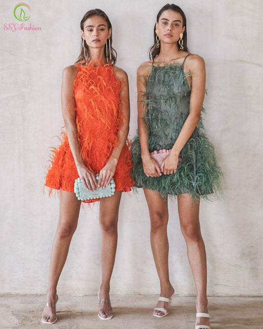 Fashion New Short Cocktail Dress for Women Sexy Lovely Mini Feathers Sleeveless A-line Party Formal Gowns Vestido De Noche