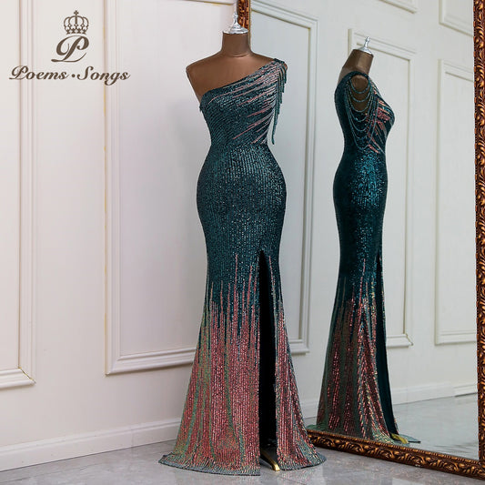Sexy One shoulder style evening dresses prom dress robe de soiree de mariage  party dresses women evening