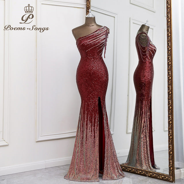 Sexy One shoulder style evening dresses prom dress robe de soiree de mariage  party dresses women evening