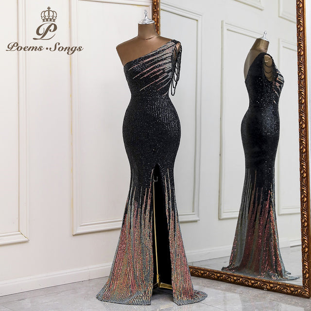 Sexy One shoulder style evening dresses prom dress robe de soiree de mariage  party dresses women evening