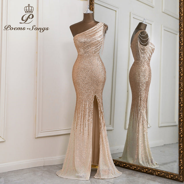 Sexy One shoulder style evening dresses prom dress robe de soiree de mariage  party dresses women evening