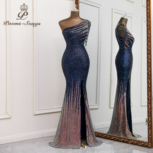 Sexy One shoulder style evening dresses prom dress robe de soiree de mariage  party dresses women evening