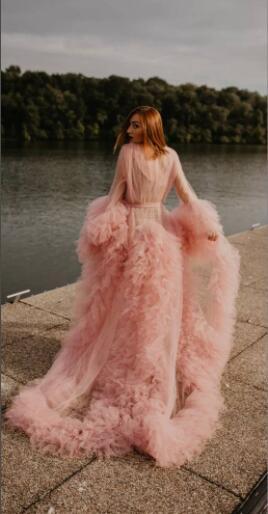 Unique Prom Dresses Custom Made Tulle Maternity Robes Women Photoshoot Evening Gowns Fluffy Tiered Tulle Robe Formal Party Dress