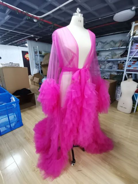 Unique Prom Dresses Custom Made Tulle Maternity Robes Women Photoshoot Evening Gowns Fluffy Tiered Tulle Robe Formal Party Dress