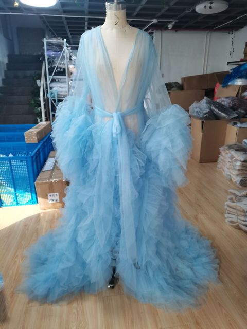 Unique Prom Dresses Custom Made Tulle Maternity Robes Women Photoshoot Evening Gowns Fluffy Tiered Tulle Robe Formal Party Dress