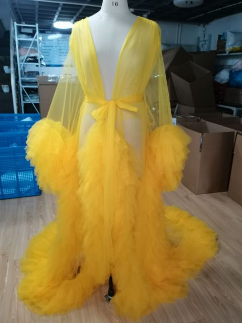 Unique Prom Dresses Custom Made Tulle Maternity Robes Women Photoshoot Evening Gowns Fluffy Tiered Tulle Robe Formal Party Dress
