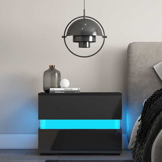 RGB LED Tea table Coffee Tables with 2 Drawers Living Room Furniture Modern Bedside Table File Cabinet Storage Organizer