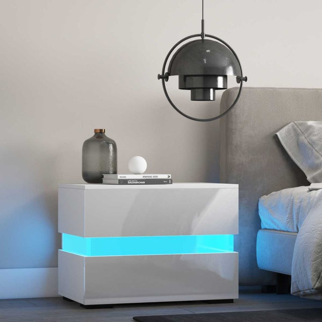RGB LED Tea table Coffee Tables with 2 Drawers Living Room Furniture Modern Bedside Table File Cabinet Storage Organizer