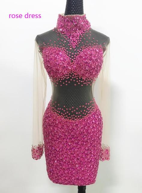 Sexy AB Rhinestones Mesh Bodysuit Birthday Celebrate Wear Female Singer Show Bodysuit Evening Prom Party Stage Wear