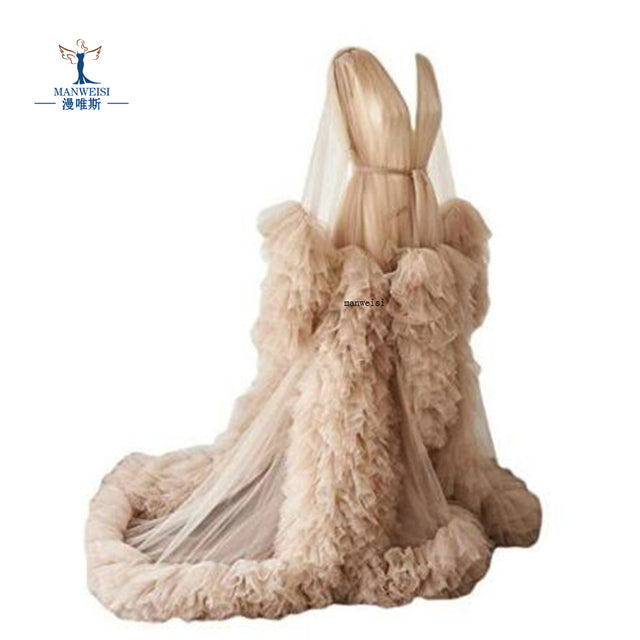 Unique Prom Dresses Custom Made Tulle Maternity Robes Women Photoshoot Evening Gowns Fluffy Tiered Tulle Robe Formal Party Dress