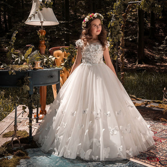 New Kids Pageant Evening Gowns 2022 Lace Ball Gown Flower Girl Dresses For Weddings First Communion Dresses For Girls