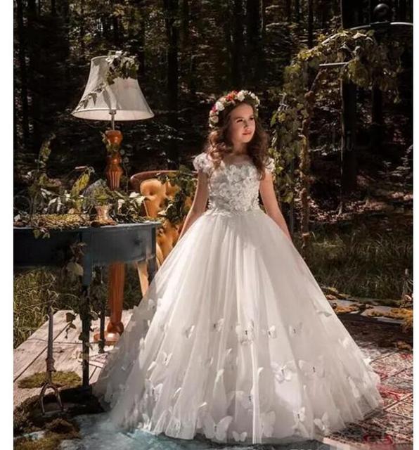 New Kids Pageant Evening Gowns 2022 Lace Ball Gown Flower Girl Dresses For Weddings First Communion Dresses For Girls