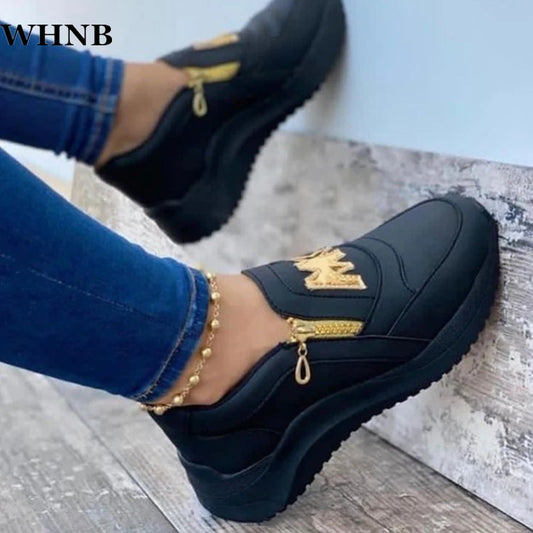 Women Flats Platform Shoes Women Elegant Genuine PU Shoes Woman Spring Casual Zipper Flat Shoes Women Non Slip Shoes