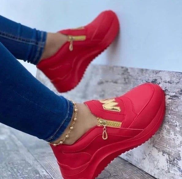 Women Flats Platform Shoes Women Elegant Genuine PU Shoes Woman Spring Casual Zipper Flat Shoes Women Non Slip Shoes