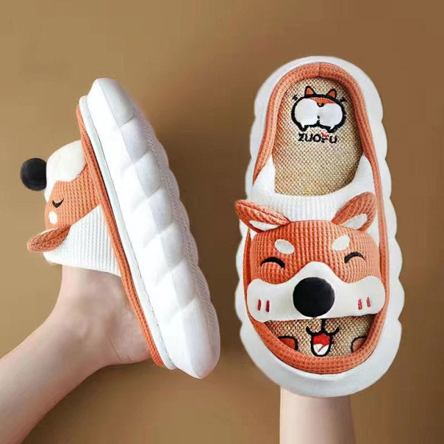 Mo Dou All Senson Designer Slippers Cute Cartoon Lovely Animals Bedroom Cotton Home Shoes Indoor Thick Sole Couples Men Women