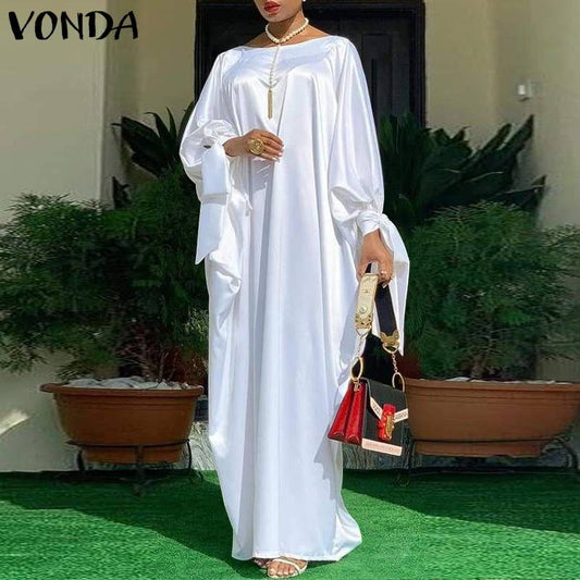 Elegant Kaftan Dress Women Satin Party Dress 2022 VONDA Long Sleeve Bohemian Holiday Summer Sundress Female Casual Vestidos Robe