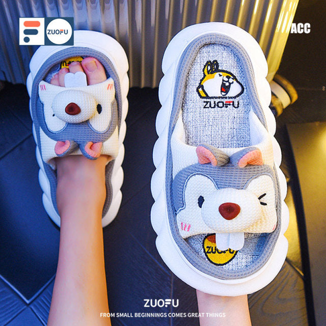 Mo Dou All Senson Designer Slippers Cute Cartoon Lovely Animals Bedroom Cotton Home Shoes Indoor Thick Sole Couples Men Women