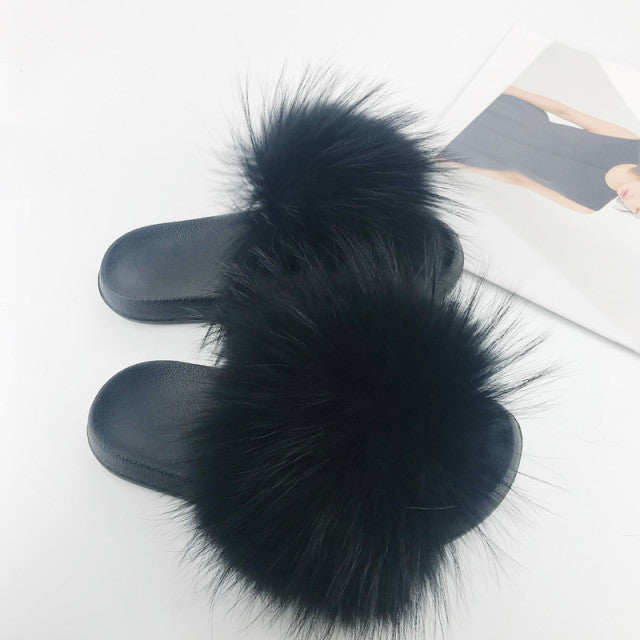 SARSALLYA Fur Slippers Women Real Fox Fur Slides Home Furry Flat Sandals Female Cute Fluffy House Shoes Woman Brand Luxury 2021