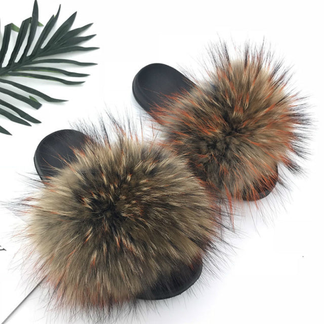 SARSALLYA Fur Slippers Women Real Fox Fur Slides Home Furry Flat Sandals Female Cute Fluffy House Shoes Woman Brand Luxury 2021
