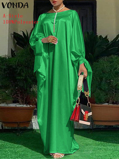 Elegant Kaftan Dress Women Satin Party Dress 2022 VONDA Long Sleeve Bohemian Holiday Summer Sundress Female Casual Vestidos Robe