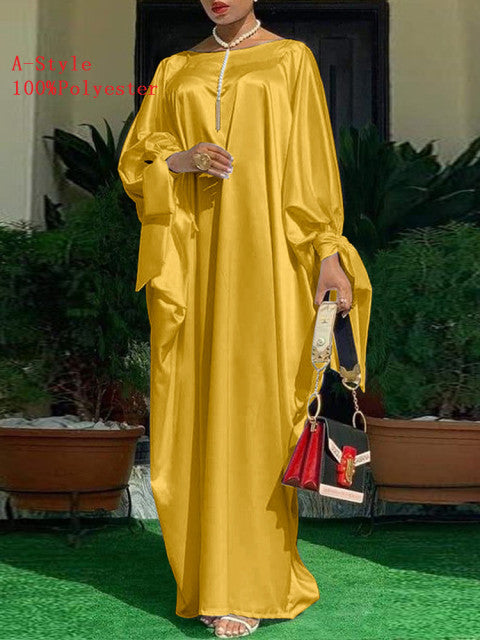 Elegant Kaftan Dress Women Satin Party Dress 2022 VONDA Long Sleeve Bohemian Holiday Summer Sundress Female Casual Vestidos Robe