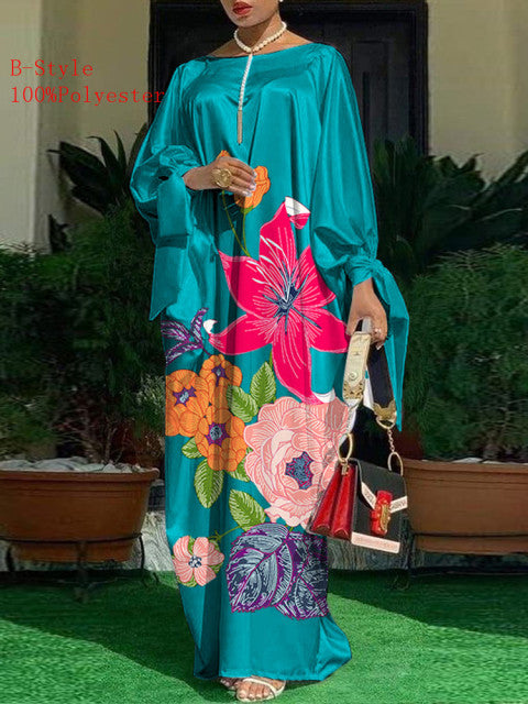 Elegant Kaftan Dress Women Satin Party Dress 2022 VONDA Long Sleeve Bohemian Holiday Summer Sundress Female Casual Vestidos Robe
