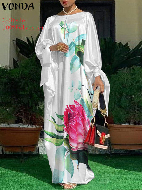 Elegant Kaftan Dress Women Satin Party Dress 2022 VONDA Long Sleeve Bohemian Holiday Summer Sundress Female Casual Vestidos Robe