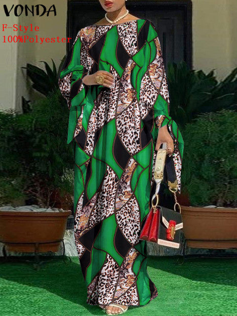 Elegant Kaftan Dress Women Satin Party Dress 2022 VONDA Long Sleeve Bohemian Holiday Summer Sundress Female Casual Vestidos Robe