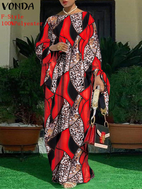 Elegant Kaftan Dress Women Satin Party Dress 2022 VONDA Long Sleeve Bohemian Holiday Summer Sundress Female Casual Vestidos Robe