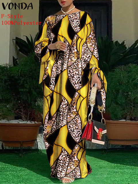 Elegant Kaftan Dress Women Satin Party Dress 2022 VONDA Long Sleeve Bohemian Holiday Summer Sundress Female Casual Vestidos Robe