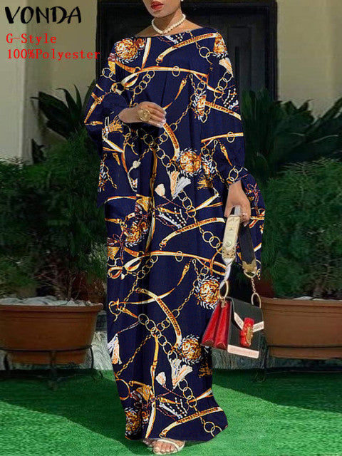 Elegant Kaftan Dress Women Satin Party Dress 2022 VONDA Long Sleeve Bohemian Holiday Summer Sundress Female Casual Vestidos Robe