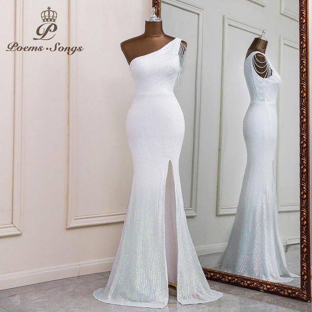 Sexy One shoulder style evening dresses prom dress robe de soiree de mariage  party dresses women evening