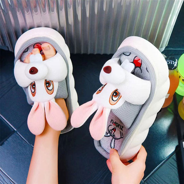 Mo Dou All Senson Designer Slippers Cute Cartoon Lovely Animals Bedroom Cotton Home Shoes Indoor Thick Sole Couples Men Women