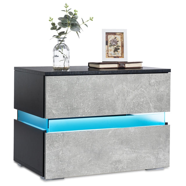 RGB LED Tea table Coffee Tables with 2 Drawers Living Room Furniture Modern Bedside Table File Cabinet Storage Organizer