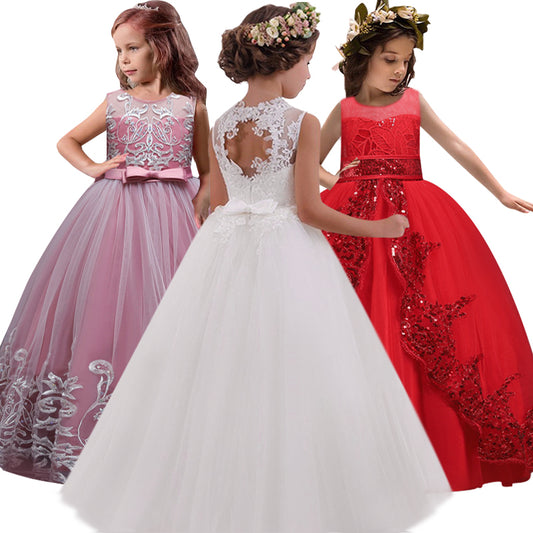 New Girls&#39;Back Hollow Flower Dress Flower Boy High-end Wedding Dress Elegant Girls&#39; Flower-lace Banquet vestidos de fiesta