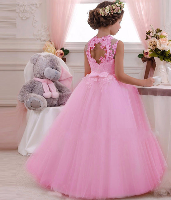 New Girls&#39;Back Hollow Flower Dress Flower Boy High-end Wedding Dress Elegant Girls&#39; Flower-lace Banquet vestidos de fiesta